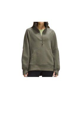 Lululemon Scuba Oversized Funnel Neck Half Zip Olive Green Pullover